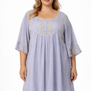 Denim24/7 32W Lavender Embroidered Boho Tunic Dress Beaded Peasant Top Plus Size